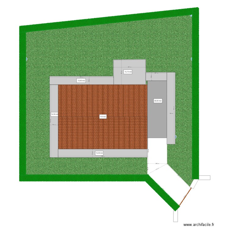 Trainements des espaces extérieurs existant . Plan de 2 pièces et 119 m2