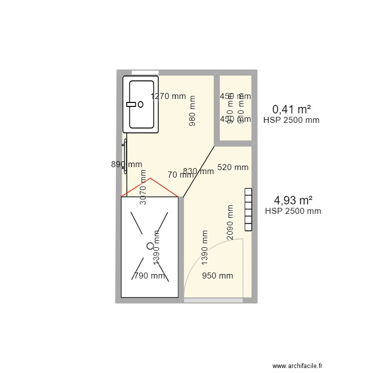 SDB 3. Plan de 2 pièces et 5 m2