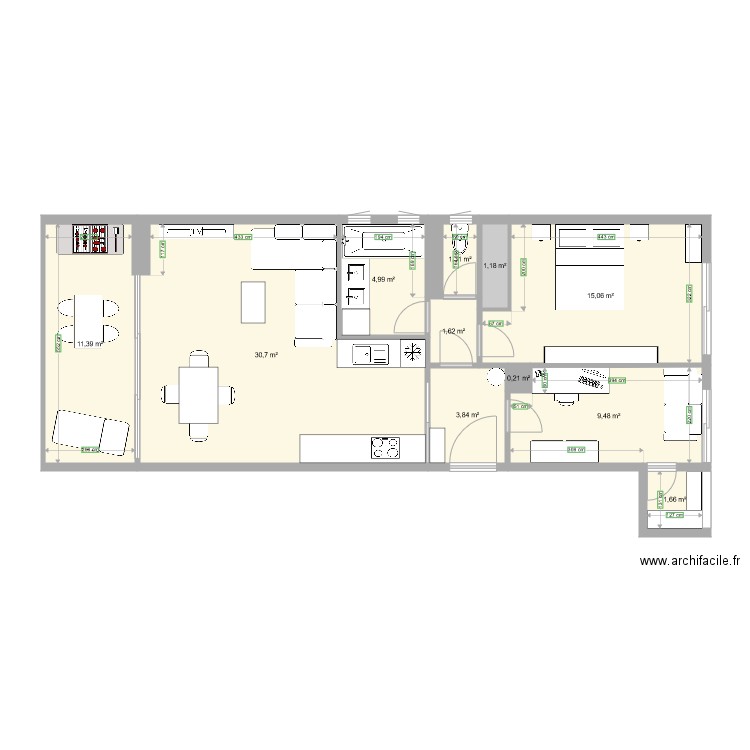 VLF gros travaux. Plan de 11 pièces et 81 m2