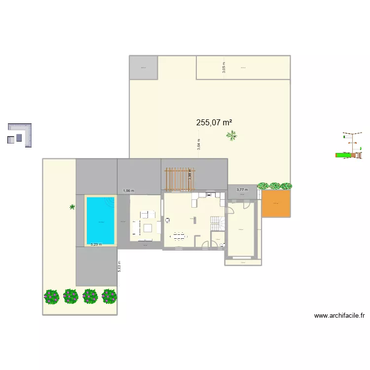 Extension veranda jardin. Plan de 14 et 691 m² Extension veranda jardin. Plan de 14 et 691 m²