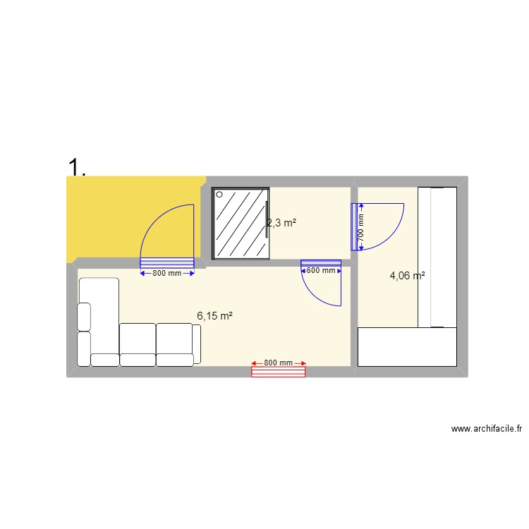 Banyka. Plan de 4 pièces et 15 m2