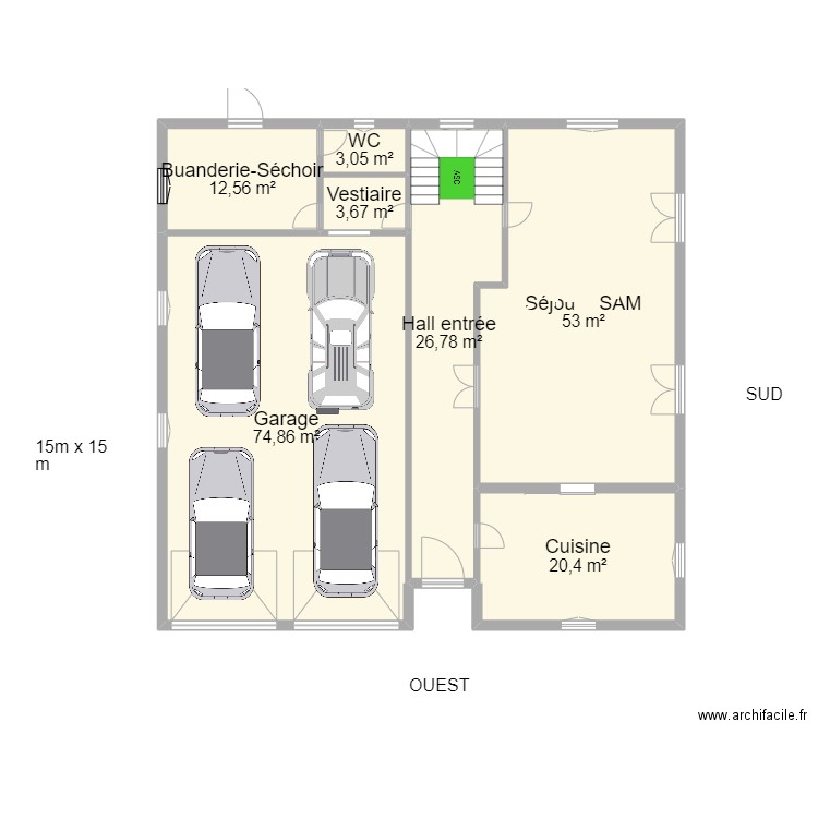 REZ garage au REZ. Plan de 7 pièces et 194 m2