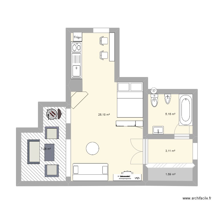 Appart baptiste . Plan de 5 pièces et 44 m2