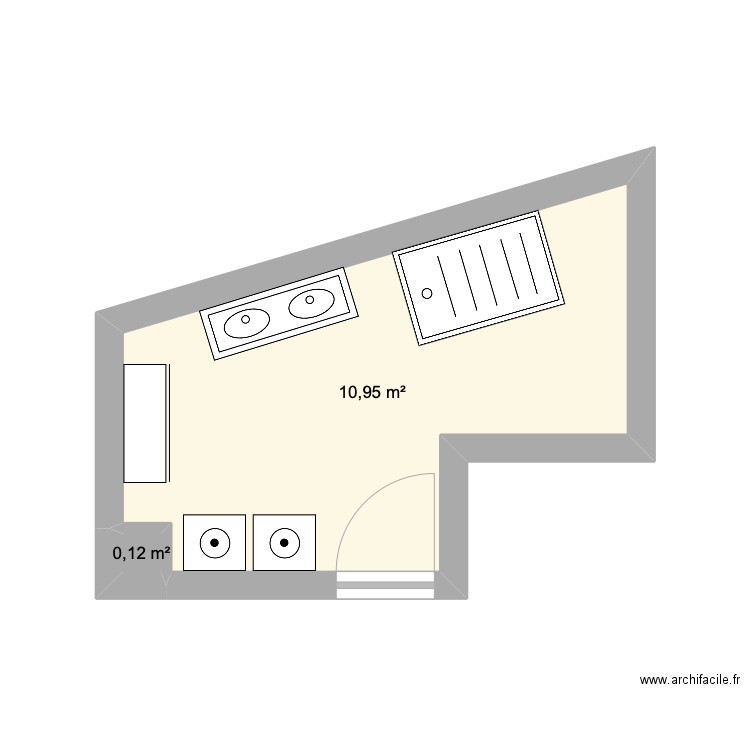 Salle de Bain. Plan de 2 pièces et 11 m2