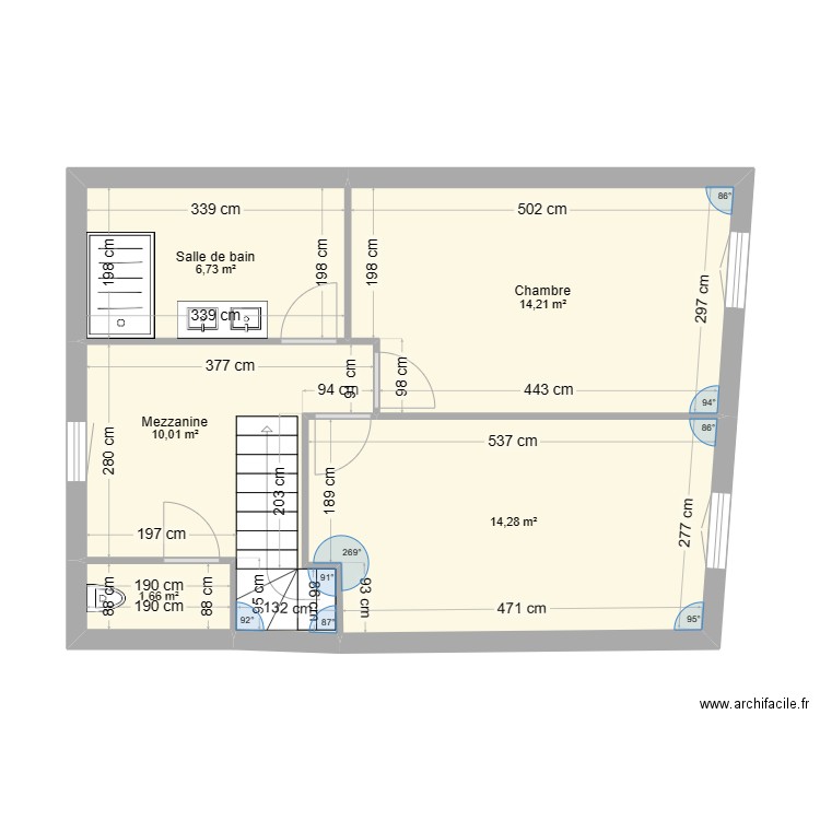 étage palteau Pouilly. Plan de 5 pièces et 47 m2