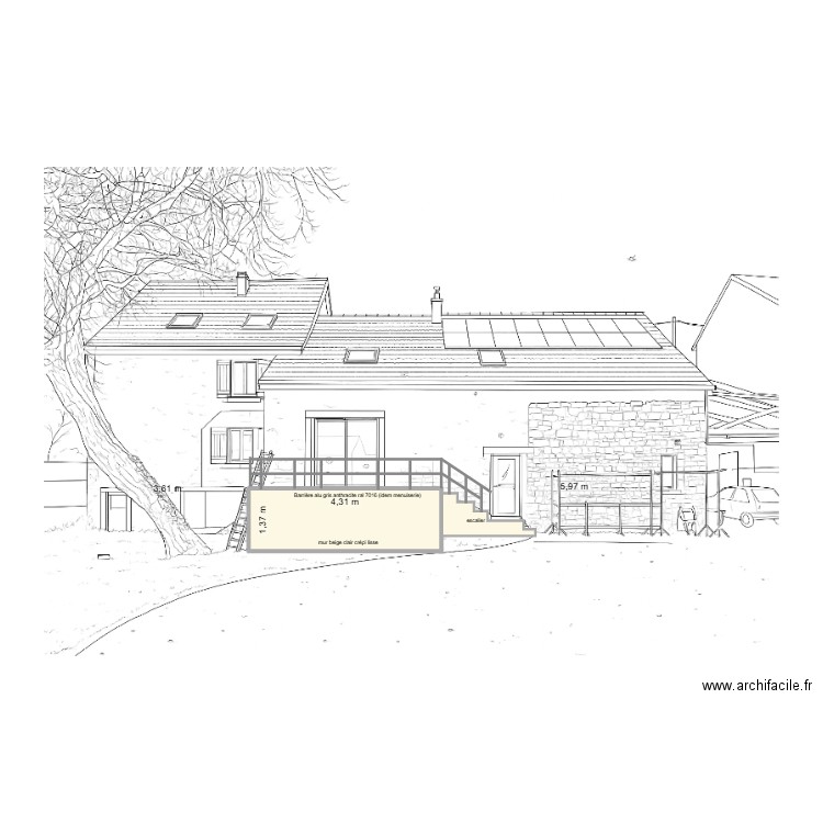vue de coté. Plan de 1 pièce et 6 m2