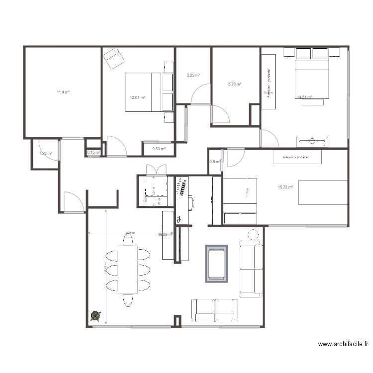 appartement parents BIS. Plan de 17 pièces et 116 m2