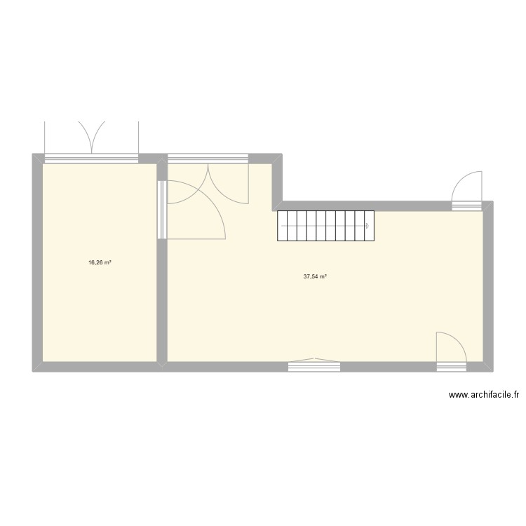 dependance. Plan de 2 pièces et 54 m2