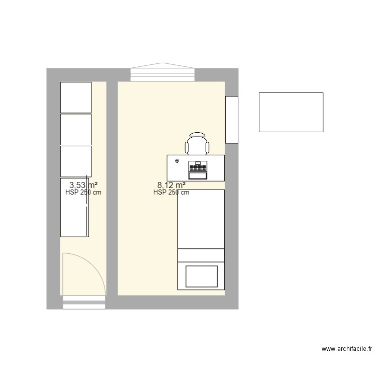 Chambre 1. Plan de 2 pièces et 12 m2