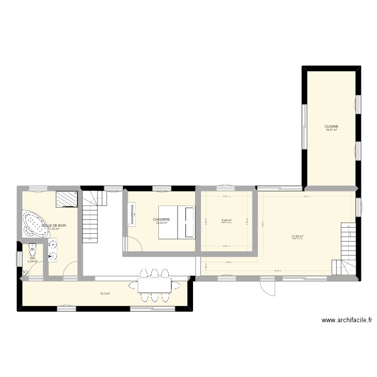 MAISON P1. Plan de 7 pièces et 91 m2