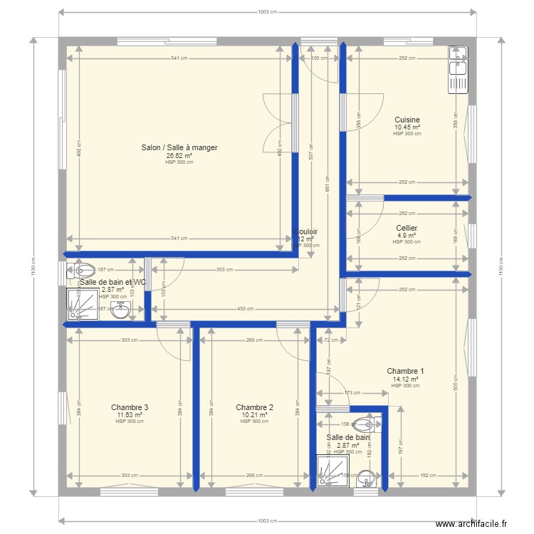 Maison de Guehouo version plein pied réduite. Plan de 0 pièce et 0 m2