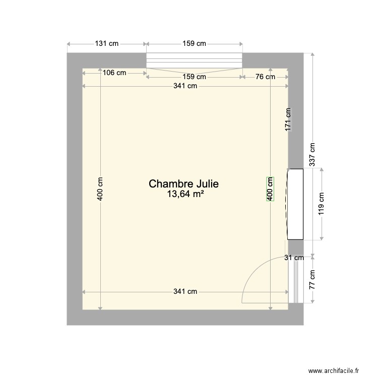 chambre julie. Plan de 1 pièce et 14 m2