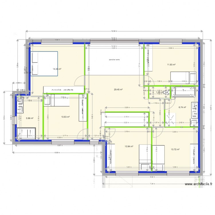 plan maison meublé . Plan de 0 pièce et 0 m2