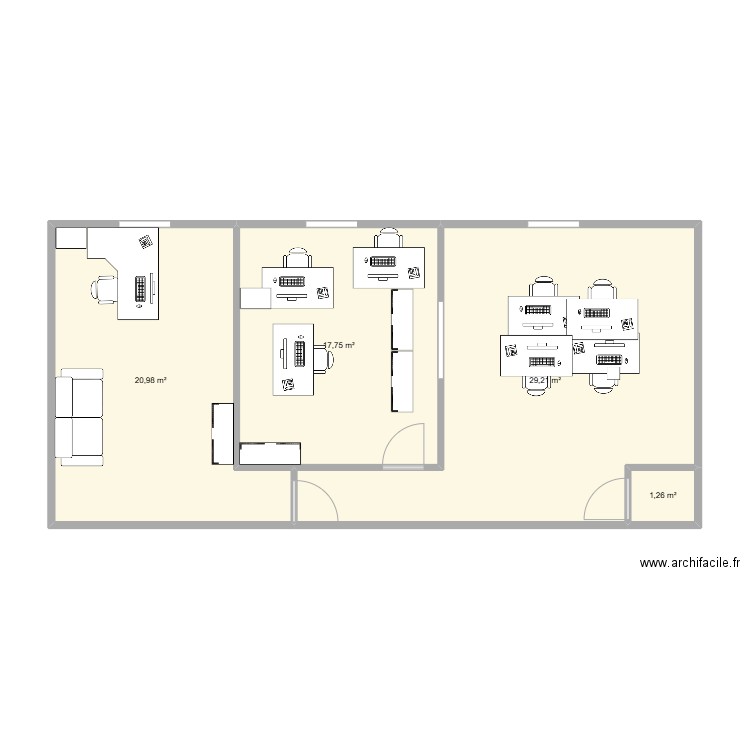 BUREAU. Plan de 4 pièces et 69 m2