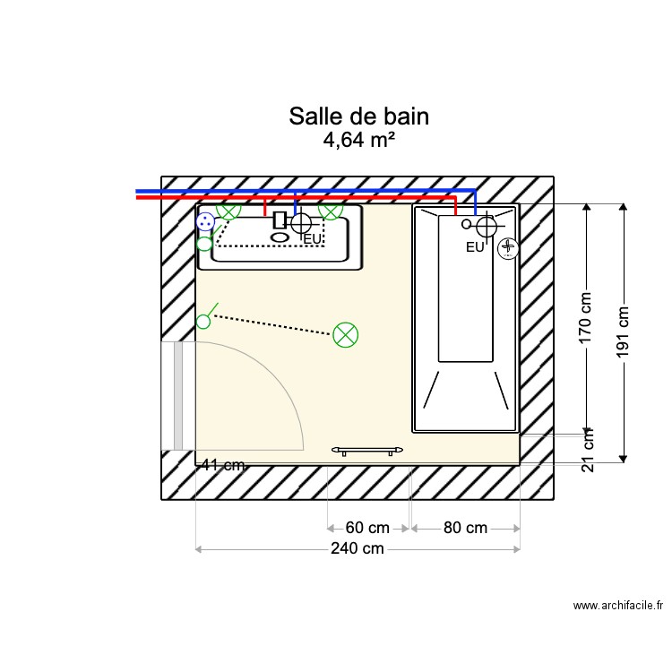 Salle de bain projet. Plan de 1 pièce et 5 m2