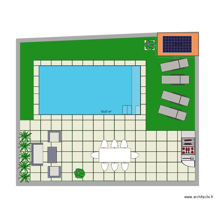 piscine. Plan de 2 pièces et 81 m2