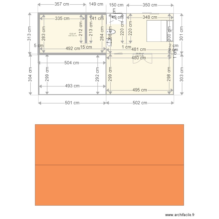 projet plan bungalows jumelés . Plan de 2 pièces et 43 m2