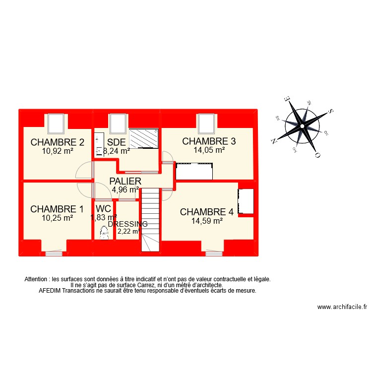 BI 9083 ETAGE . Plan de 13 pièces et 72 m2