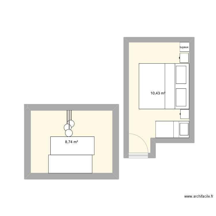 mardi. Plan de 2 pièces et 19 m2