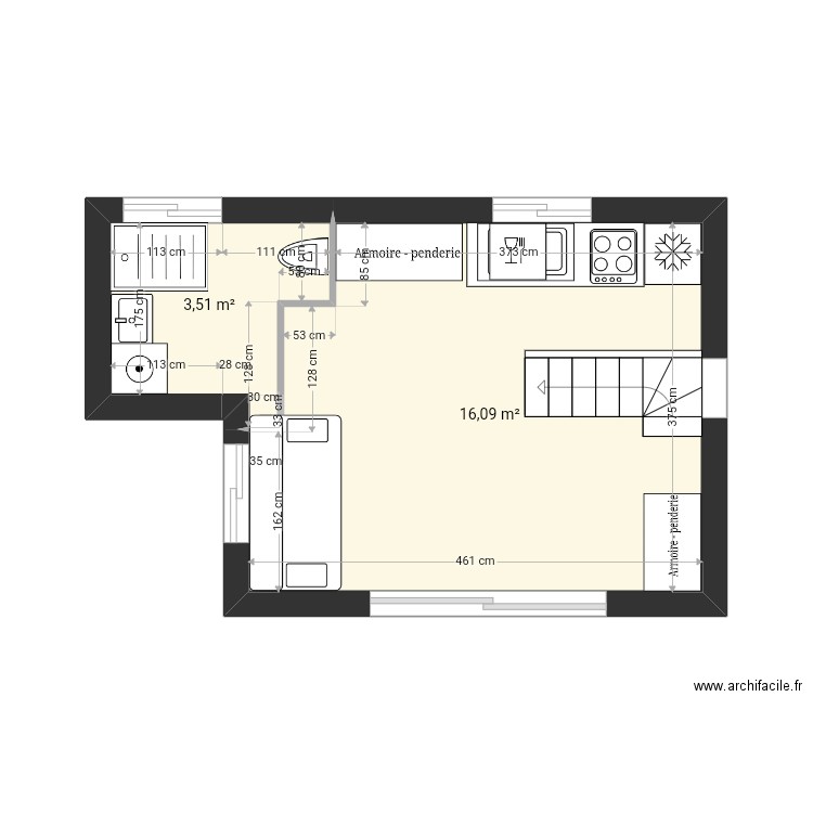 Cab sdb autre. Plan de 5 pièces et 41 m2