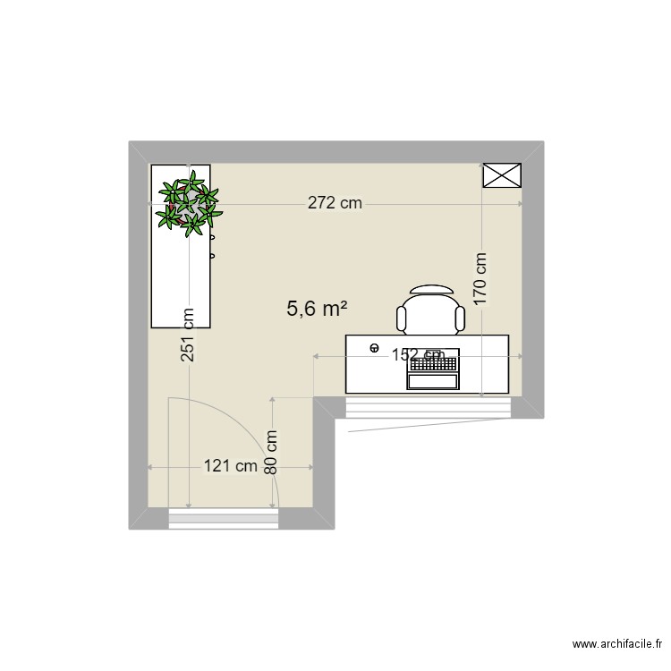 bureau maison 5.6 m². Plan de 1 pièce et 6 m2