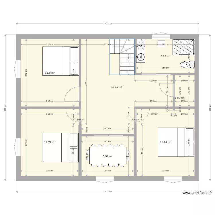 Etage maison paille. Plan de 