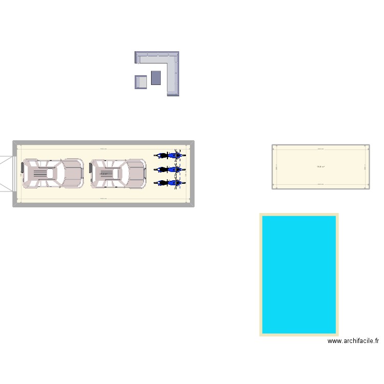 V1 GARAGE EN LONGUEUR 2 x VOITURE + 3 x MOTO. Plan de 2 pièces et 67 m2