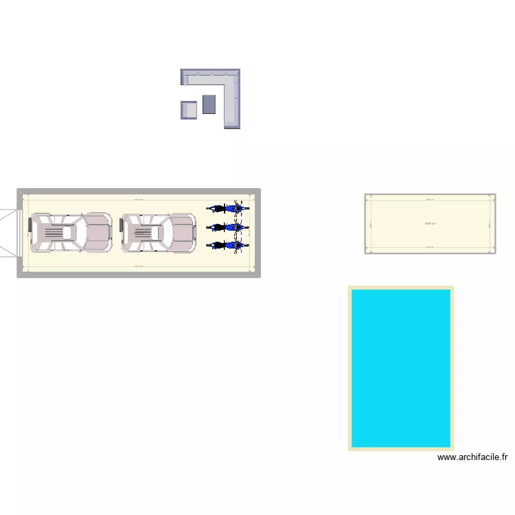 V1 GARAGE EN LONGUEUR 2 x VOITURE + 3 x MOTO. Plan de 