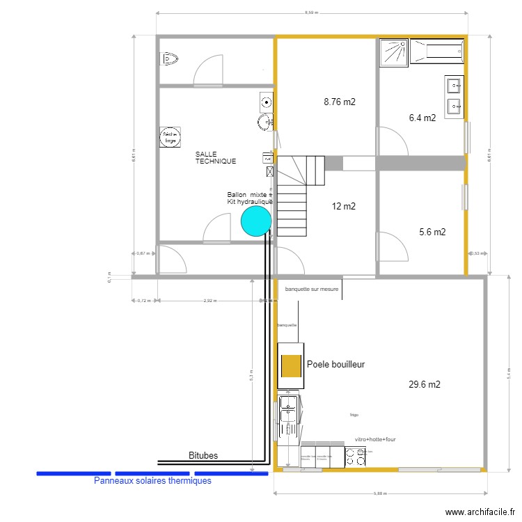 amenagement metrage rdc isolation. Plan de 8 pièces et 80 m2