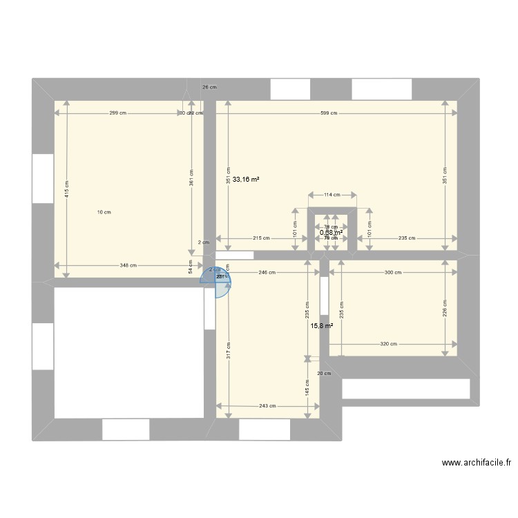 bas. Plan de 3 pièces et 50 m2