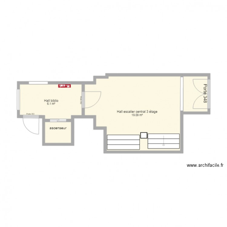 Hall biblio et Hall escalier cental 3e. Plan de 0 pièce et 0 m2