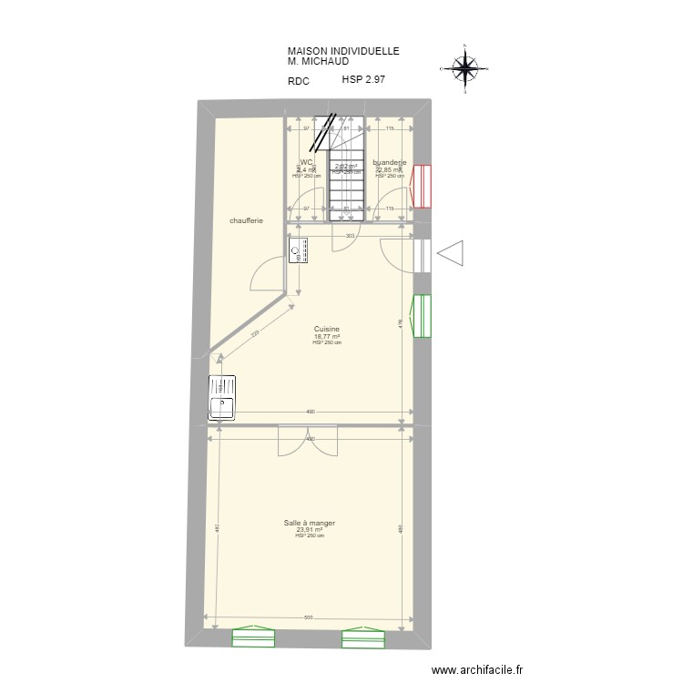 MICHAUD. Plan de 15 pièces et 117 m2