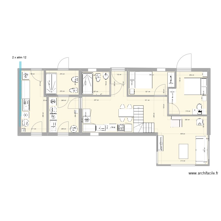 Plan plain pied. Plan de 10 pièces et 135 m2