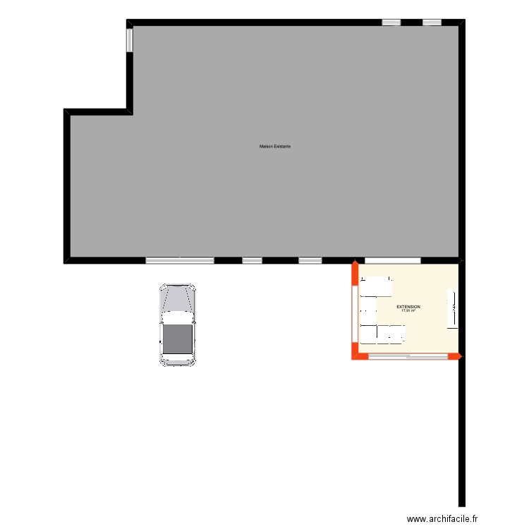 Projet extension. Plan de 2 pièces et 184 m2