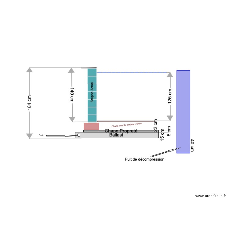 Piscine Coupe 1m30. Plan de 0 pièce et 0 m2