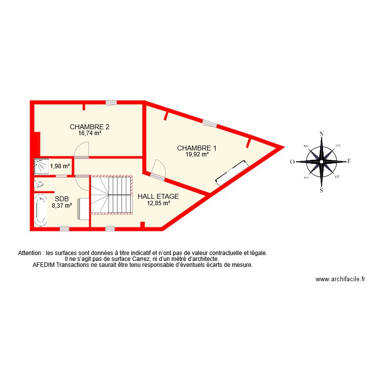 BI 7917 ETAGE . Plan de 7 pièces et 64 m2