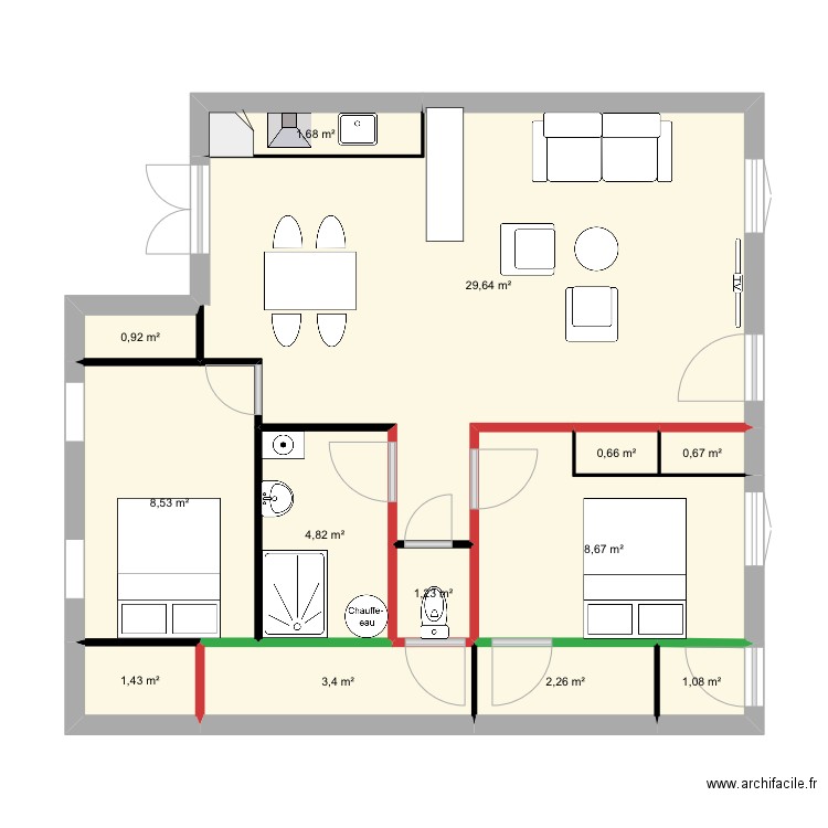 Maison Agon 2. Plan de 13 pièces et 65 m2