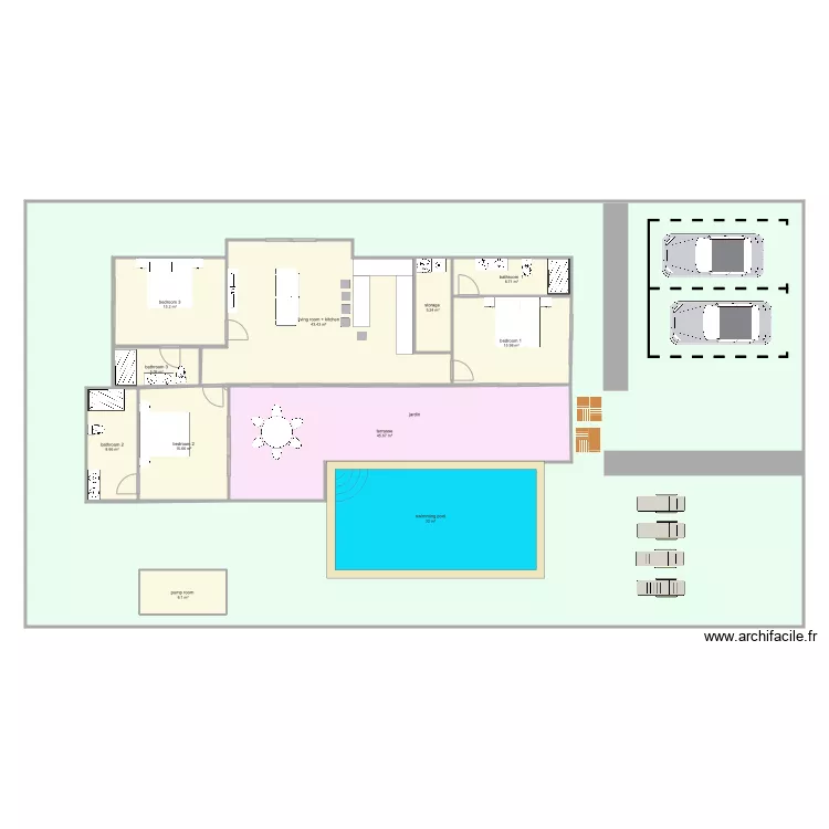 chong mon 3 chambres jardin parking  terrasse. Plan de 