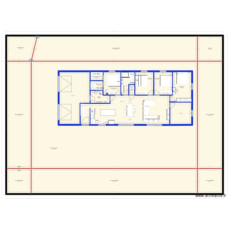 essai maison rectangle. Plan de 21 pièces et 1094 m2