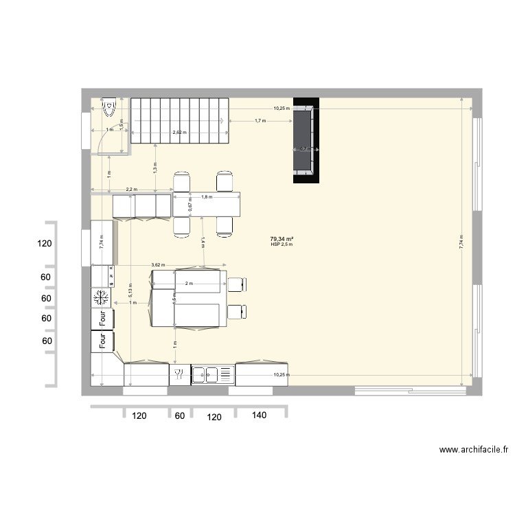 PLACO R1. Plan de 1 pièce et 79 m2