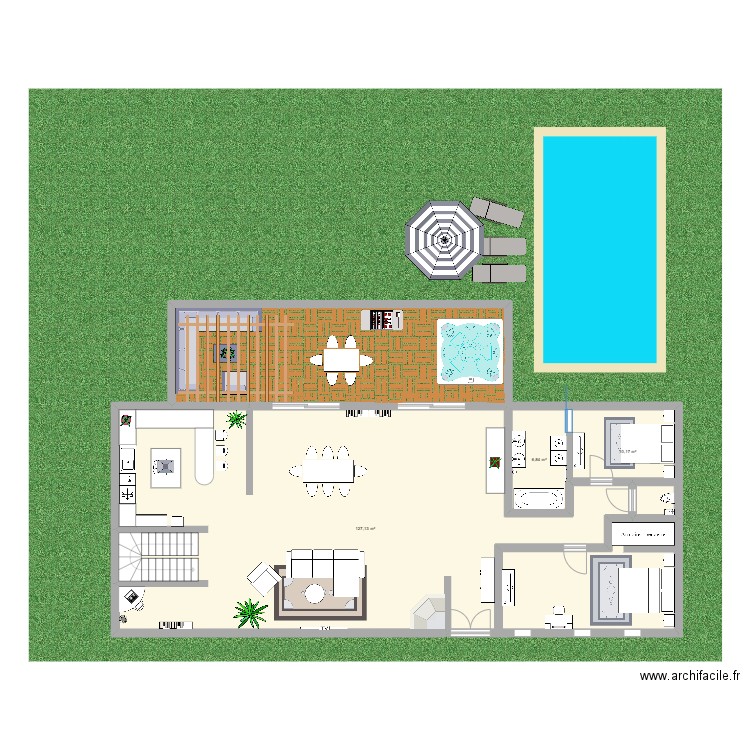 Grange normande. Plan de 3 pièces et 144 m2