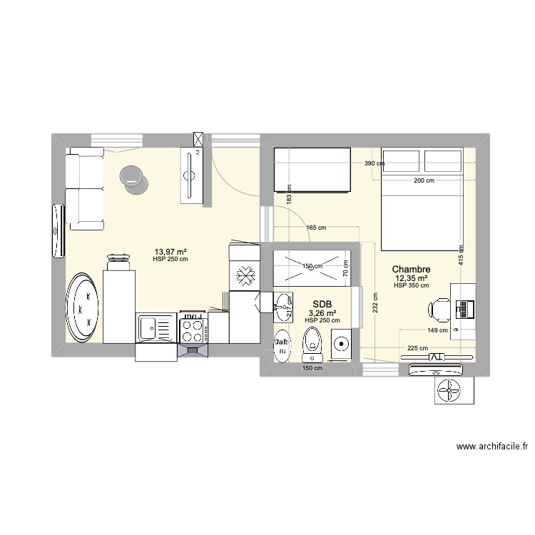 MDB 205 LOIRE 2. Plan de 3 pièces et 30 m2