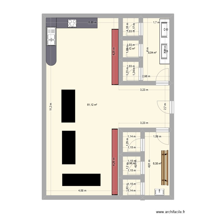réfectoire 217. Plan de 5 pièces et 81 m2