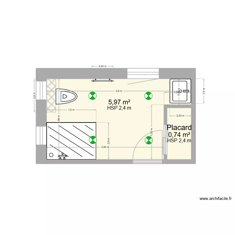 SDB RDC Marquis. Plan de 2  et 7 m²