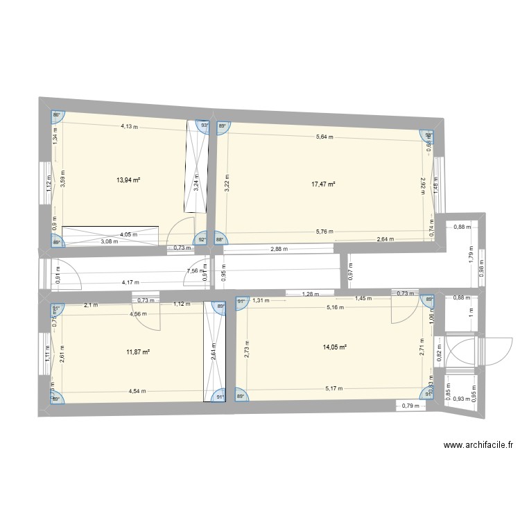 Plan Maison Existant. Plan de 3 pièces et 40 m2
