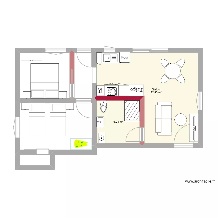 gite3. Plan de 2  et 28 m²