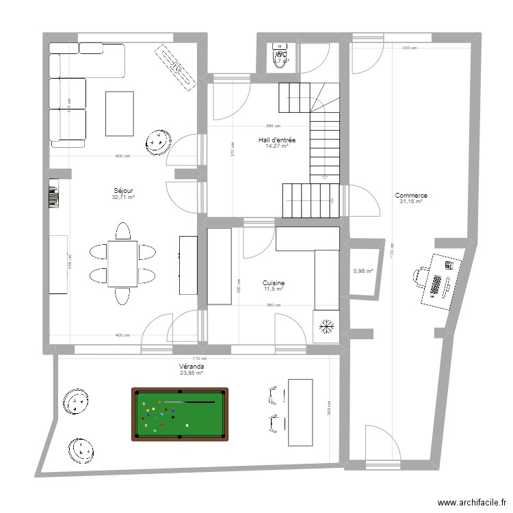 Wépion, Chaussée de Dinant 1112 (rez-de-chaussée). Plan de 7 pièces et 115 m2