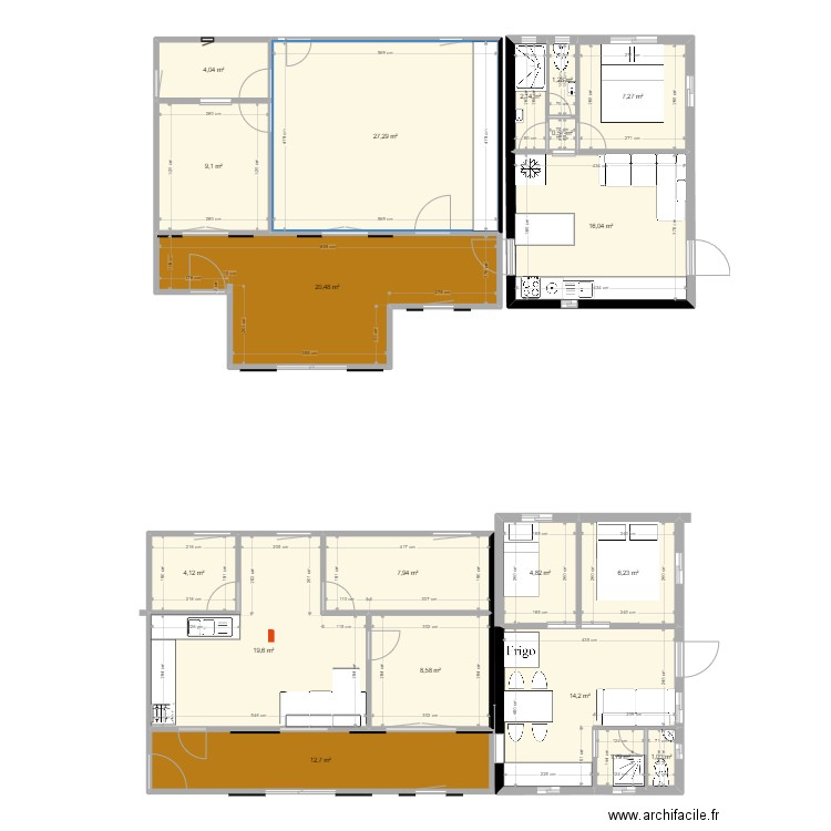 MAISONTRIANGULAIRE . Plan de 14 pièces et 136 m2