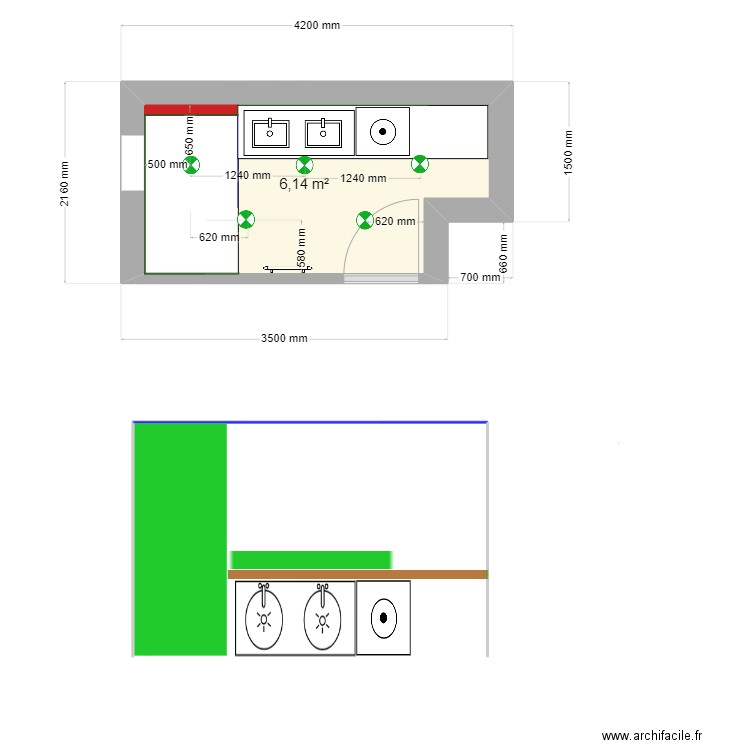 SDB GINER. Plan de 1 pièce et 6 m2