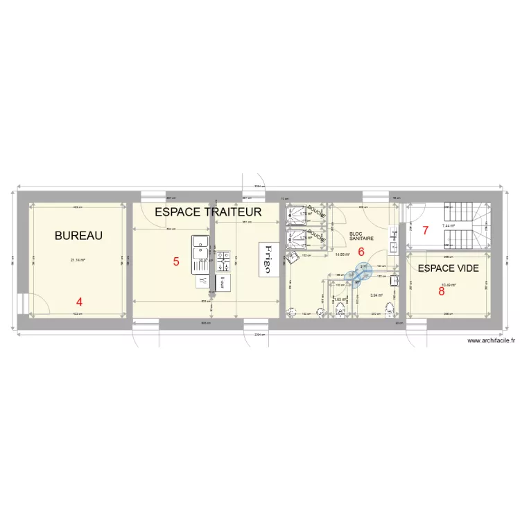 BLOC SANITAIRE et ESPACE TRAITEUR. Plan de BLOC SANITAIRE et ESPACE TRAITEUR. Plan de
